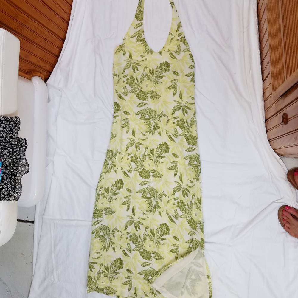 Tommy Bahama 100% Silk Maxi Dress.Halter Top Palm